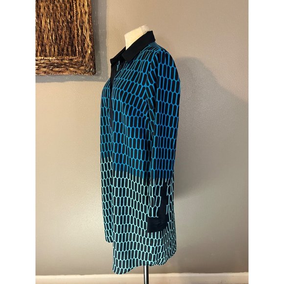 Michael Kors Shirt Dress L Large Blue Black Long Sleeve Career Church Washable - Picture 8 of 12